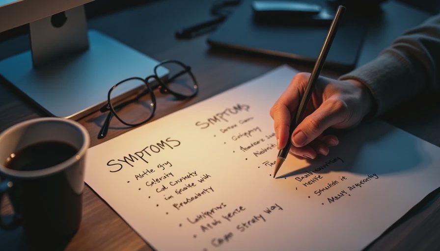 Hand written symptoms table for a survival game resource management habit check