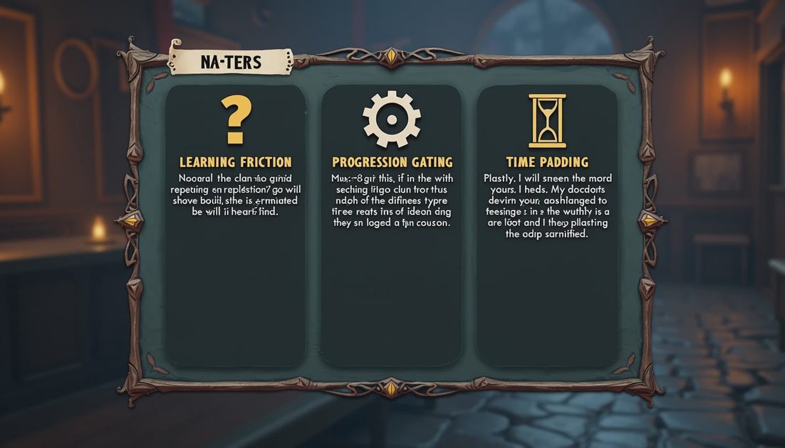 in-game diagram of learning friction, gating and time padding