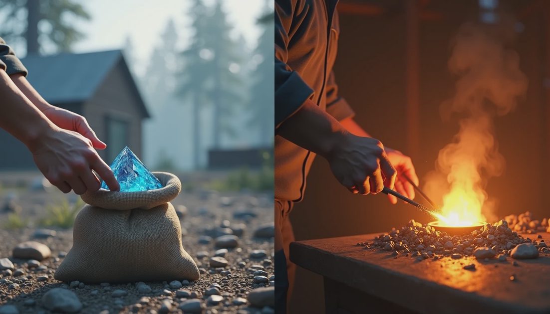 Using gathered ore right away instead of hoarding it in early survival play
