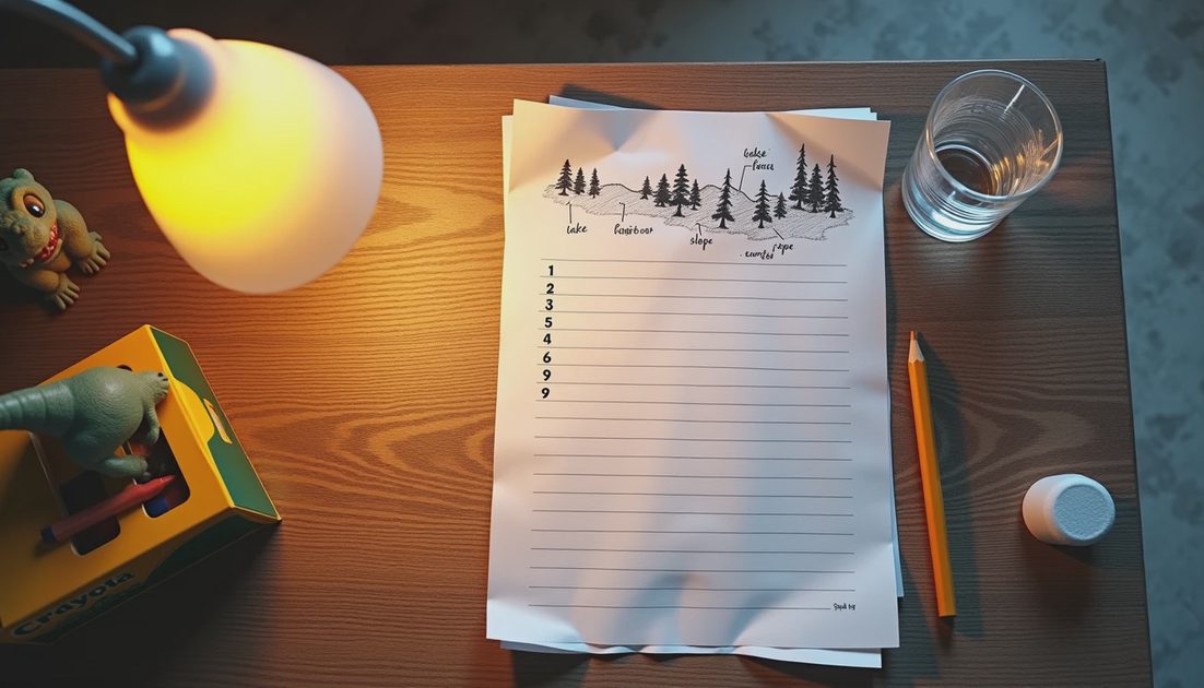 Hand written five step survival game beginner guide checklist on paper
