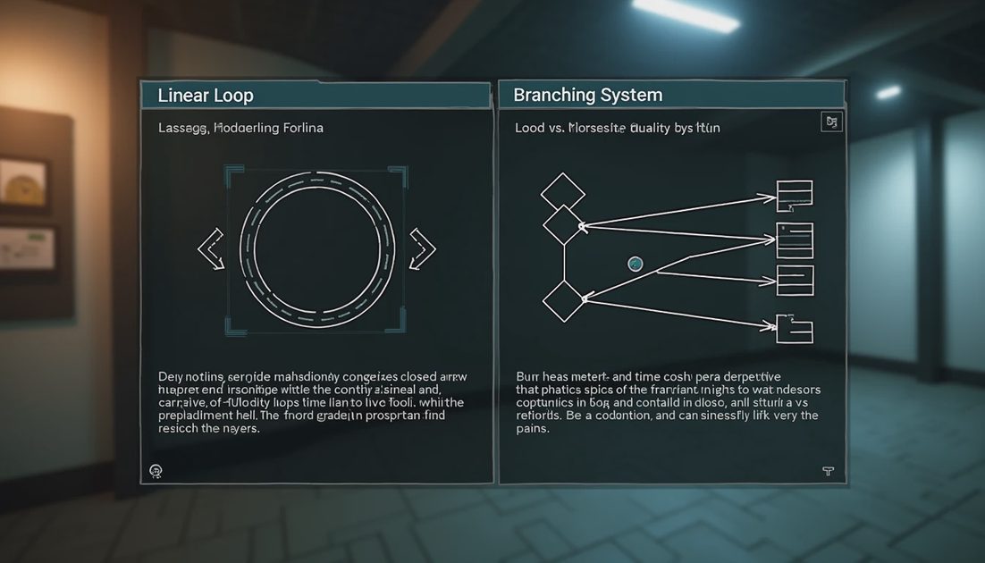 in-game sketch comparing straight loop versus branching systems