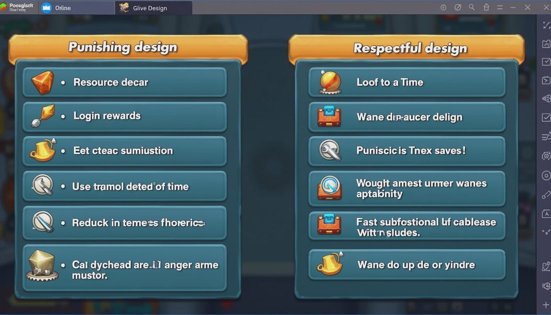 in-game comparison of punishing versus respectful design for busy players