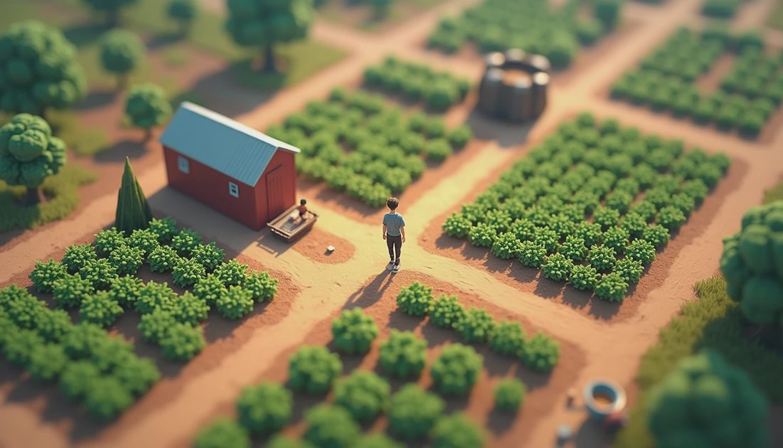 farming sim field showing decision-rich loops rather than pure grind